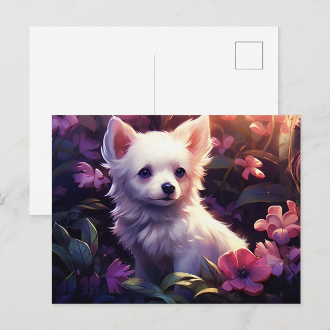 Cartão Postal Carte postale Chien Fleur (Frente/Verso)