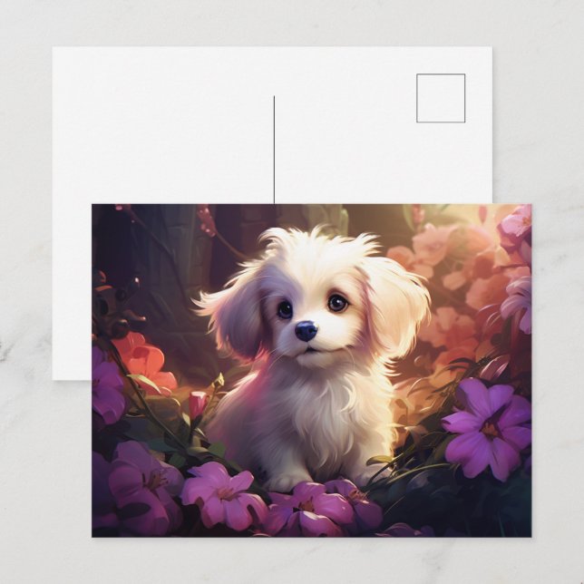 Cartão Postal Carte postale Chien Fleur 2 (Frente/Verso)