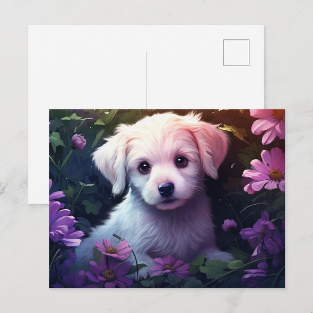 Cartão Postal Carte postale Chien Fleur 4 (Frente/Verso)