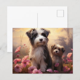 Cartão Postal Carte Postale Chien Fleurissant