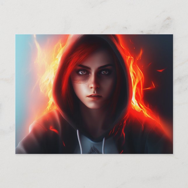 Cartão Postal Carte postale fille super-heros (Frente)