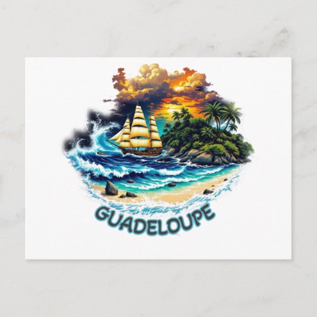 Cartão Postal Carte Postale Guadeloupe Île & Voilier | Postcard (Frente)