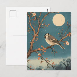Cartão Postal Carte Postale Moonlit Bird on Blossom Branch