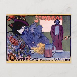 Cartão Postal Cartel "Els Quatre Gats" modernista de Ramón Casa