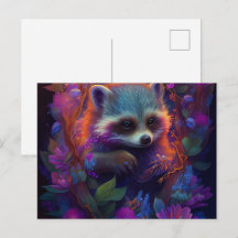 Cartes Postales Raccoon Mauve