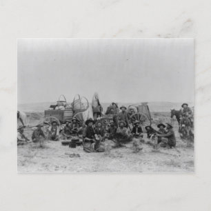 Cartão Postal Cartões-Cowboys Sentados Por Vagões De Abastecimen