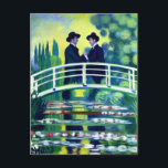 Cartão Postal Cartões-postais com estilo Monet Men in Love<br><div class="desc">IA gerou arte de belos homens apaixonados em uma ponte em um jardim no estilo de pintura de Monet</div>