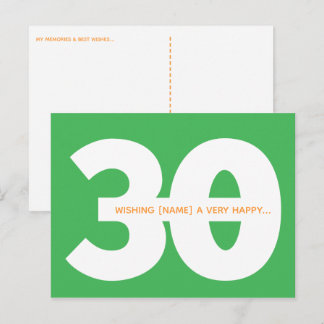 Cartão Postal Cartões-postais de aniversário de 30 anos em verde