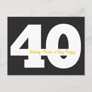 Cartão Postal Cartões-postais de Aniversário de 40 Anos - Preto 