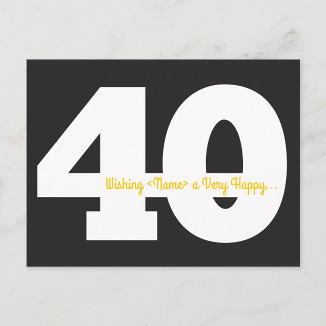 Cartão Postal Cartões-postais de Aniversário de 40 Anos - Preto  (Frente)