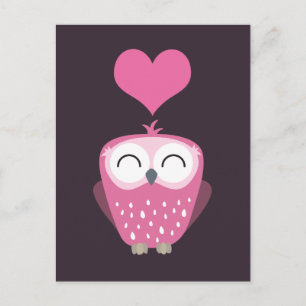Cartão Postal Cartões-postais de Coruja Rosa e Amor