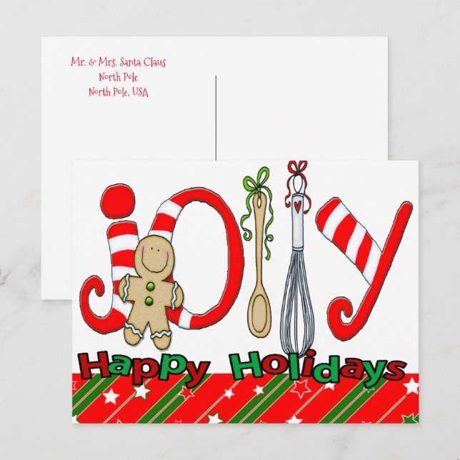 Cartão Postal Cartões-postais de Natal Feliz Joy Gingerpão (Frente/Verso)