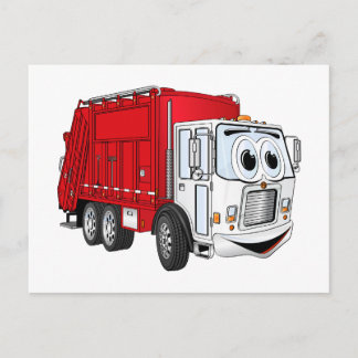Cartão Postal Cartografia de Caminhão de Lixo Branco Vermelho