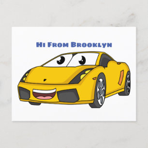 Cartão Postal Cartografia de carro esportivo amarelo e bonito