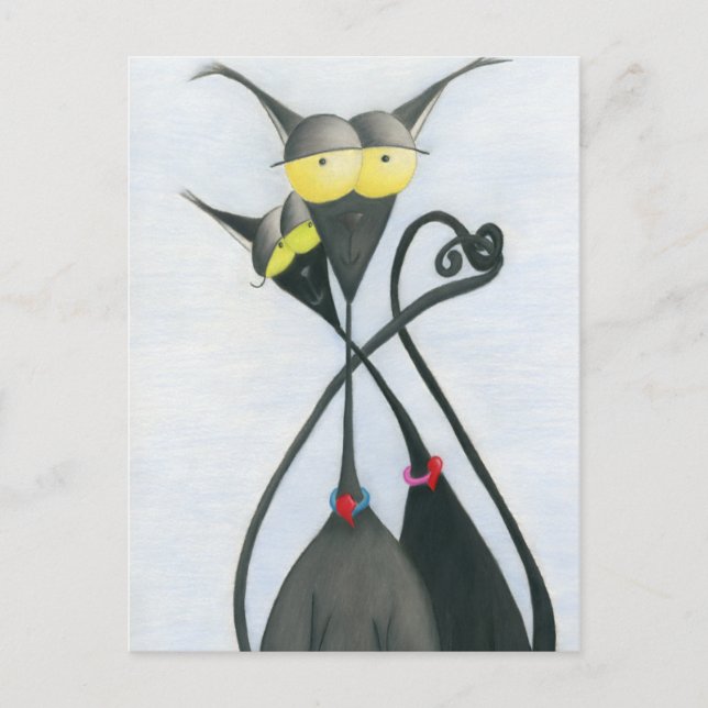 Cartão Postal Cartografia de Gato Negro e Cinza (Frente)