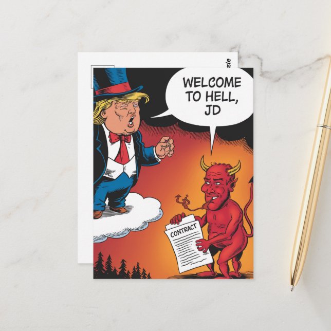 Cartão Postal Cartografia de Trump e Diabo Bem-vindo ao Inferno  (Frente/Verso In Situ)