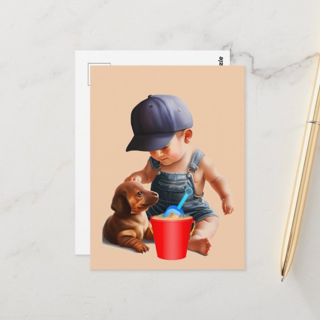 Cartão Postal Cartografia do Cartão-postal de praia Dachshund (Frente/Verso In Situ)