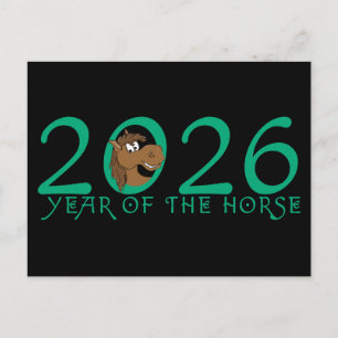 Cartão Postal Cartoon 2026 Ano Novo Chinês dos Cavalos