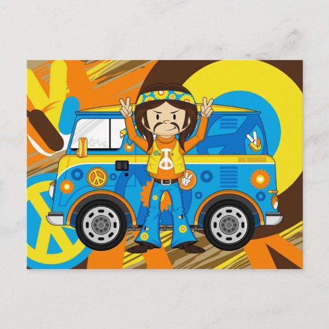 Cartão Postal Cartoon 60 Peace Hippie (Frente)