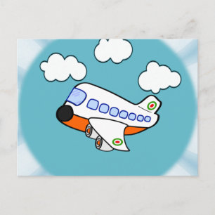 Cartão Postal Cartoon Airplane in Clouds with Sunburst