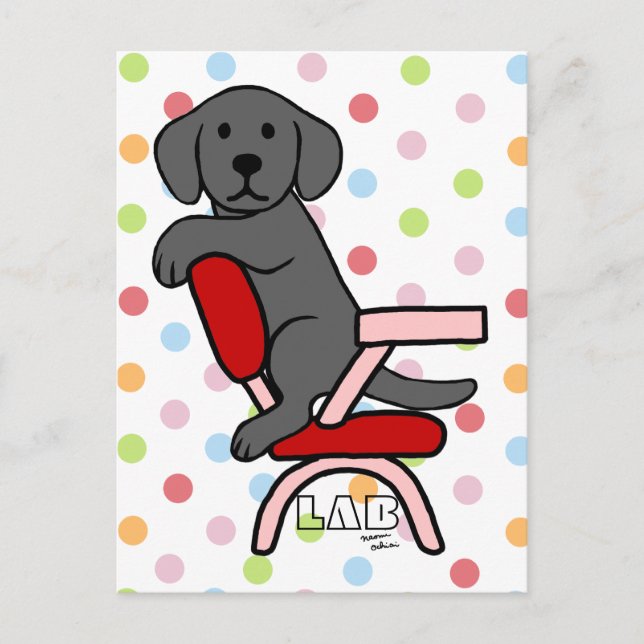 Cartão Postal Cartoon Black Labrador Student 3 (Frente)