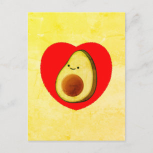 Cartão Postal Cartoon Bonito Avocado Em Pintura De Coração Verme