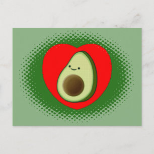 Cartão Postal Cartoon Bonito Avocado Em Verde Vermelho
