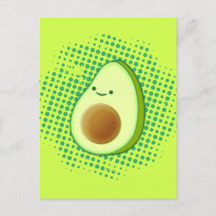 Cartão Postal Cartoon Bonito Avocado Em Vórtice Verde Distante