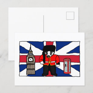 Cartão Postal Cartoon britânico Badger com Big Ben e Flag