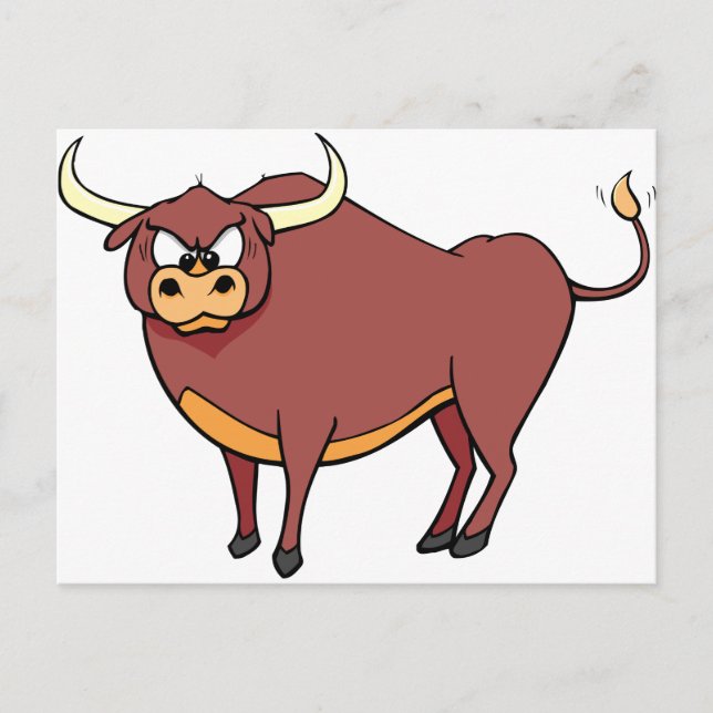 Cartão Postal Cartoon Bull Zangado (Frente)