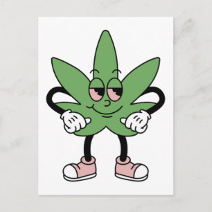 Cartão Postal Cartoon Cannabis Leaf