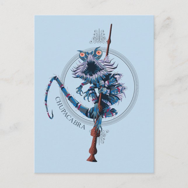 Cartão Postal Cartoon Chupacabra & Elder Wand (Frente)