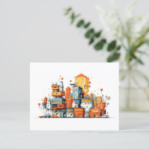 Cartão Postal Cartoon City Postcard - Animação Urbana Skyline em