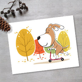 Cartão Postal Cartoon Cute Funny Dog Puppy Kick Scooter