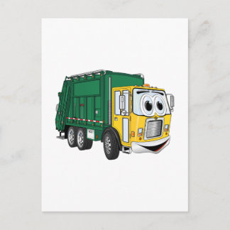 Cartão Postal Cartoon de Caminhão de Lixo Dourado Verde