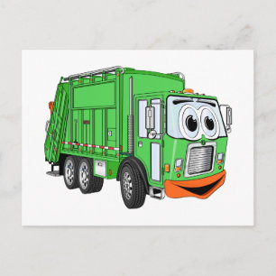 Cartão Postal Cartoon de Caminhão de Lixo Sorrindo de bobo