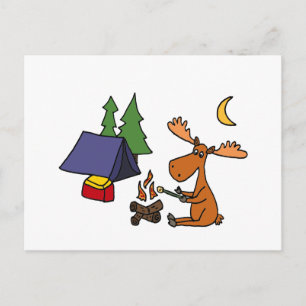 Cartão Postal Cartoon de Camping Moose Engraçado