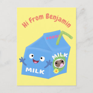 Cartão Postal Cartoon de cartonagem de leite feliz e bonito