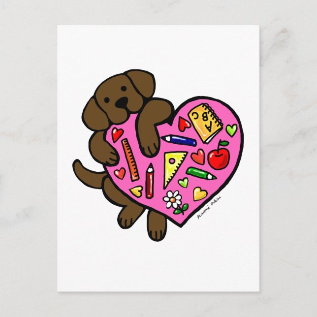Cartão Postal Cartoon de Chocolate Labrador e Professor (Frente)