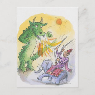 Cartão Postal Cartoon de dragão mitológico que respira fogo