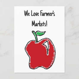 Cartão Postal Cartoon de Fruta de Maçã Vermelha desenhada à mão