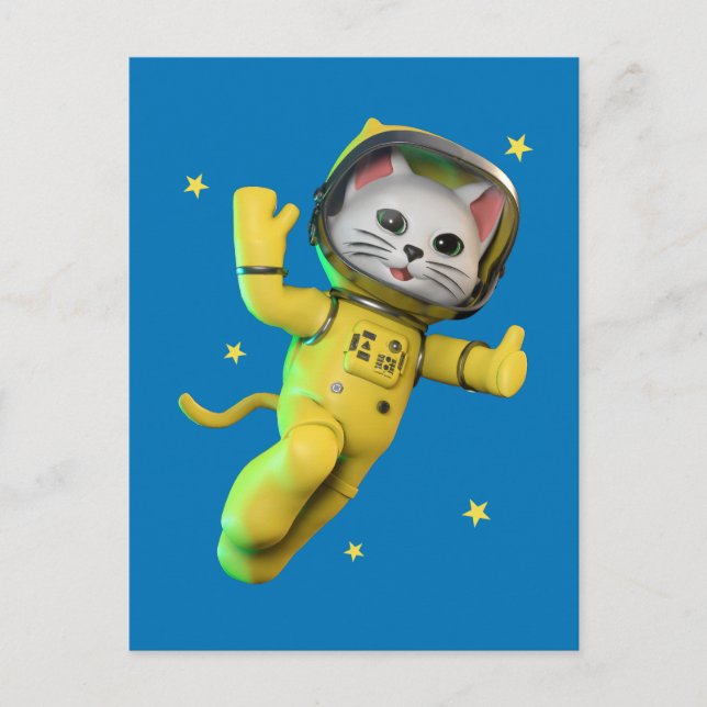 Cartão Postal Cartoon de Gato Astronauta (Frente)