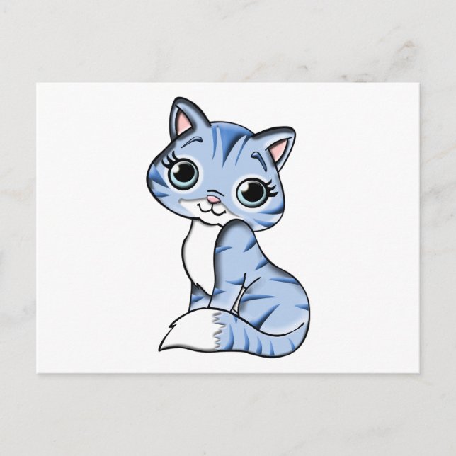 Cartão Postal Cartoon de gato azul (Frente)