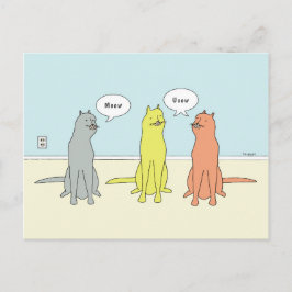 Cartão Postal Cartoon De Gato Com "Meow" E "Usow" De Gatos Engra