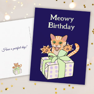 Cartão Postal Cartoon de Gato de Aniversário Engraçado Personali
