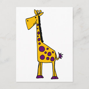 Cartão Postal Cartoon de girafa amarela e púrpura