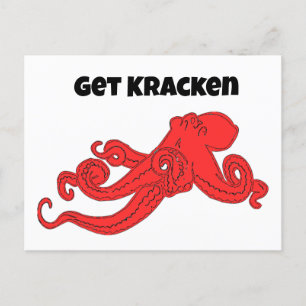 Cartão Postal Cartoon de Octopus Vermelho Retro Cracon