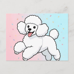 Cartão Postal Cartoon de Poodle Branco Feliz