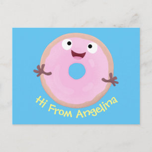 Cartão Postal Cartoon de rosquinha rosa-claro e bonito