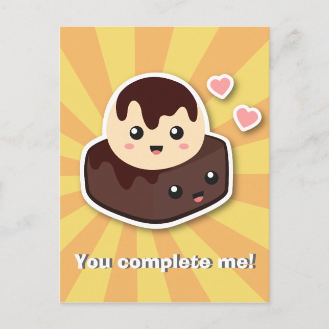 Cartão Postal Cartoon de Vanilla Sorvete e Brownie (Frente)